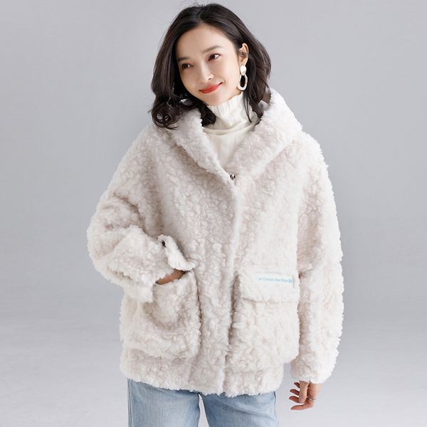 

real fur overcoats winter jackets women s short waterproof lamb sheep shearing fur hooded casual thick warm 2019 white ship, Black