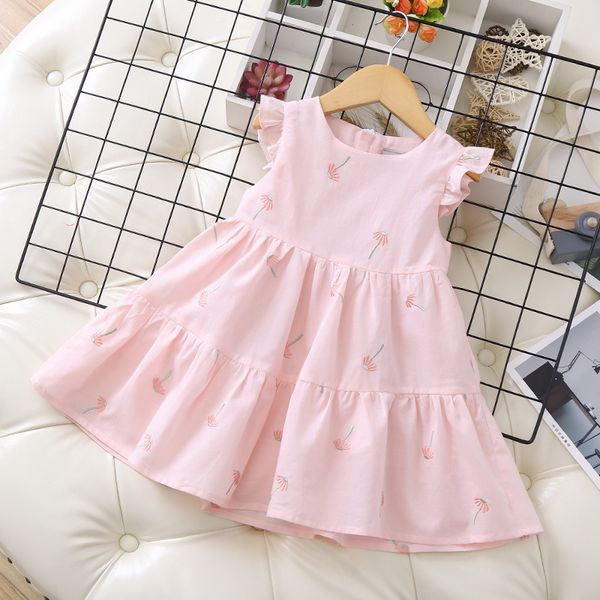 

girls dress summer 2020 new flower embroidery lace kids' princess dress, Red;yellow