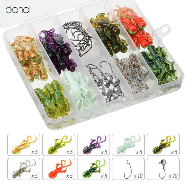 

donql 20/40 pcs soft fishing lures worm silicone artificial baits bass swimbait shrimp fishy smell lures fishing tackle kit jig