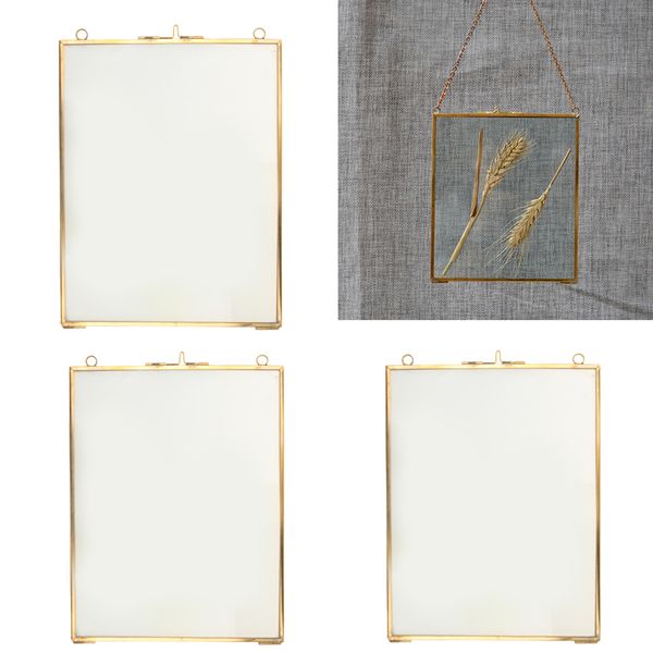 

3pcs vintage antique brass glass picture p frame hanging portrait 6x8