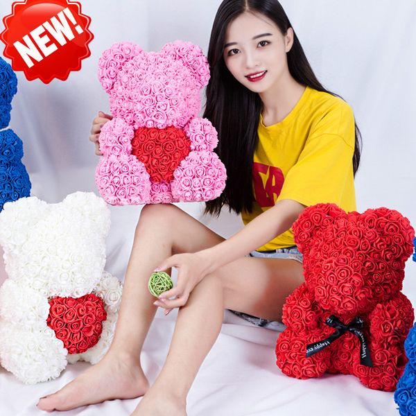 

shipping flower 40cm red gift bear christmas valentine's artificial drop for gifts women rose day bear\rabbit plush teddy cgmcn