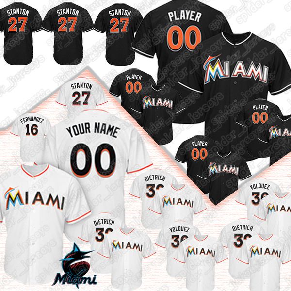 

Custom Miami Jerseys Marlins 27 Giancarlo Stanton 16 Jose Fernandez 22 Christian Yelich Jersey 2019 new