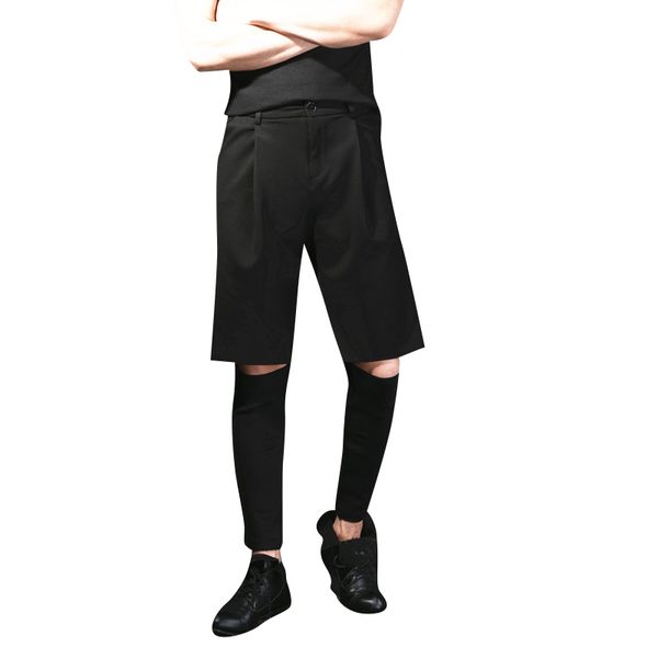 

2019 men's clothing bigbang hair stylist fashion low crotch knee holes casual harem pants plus size singer costumes 27-44, Black