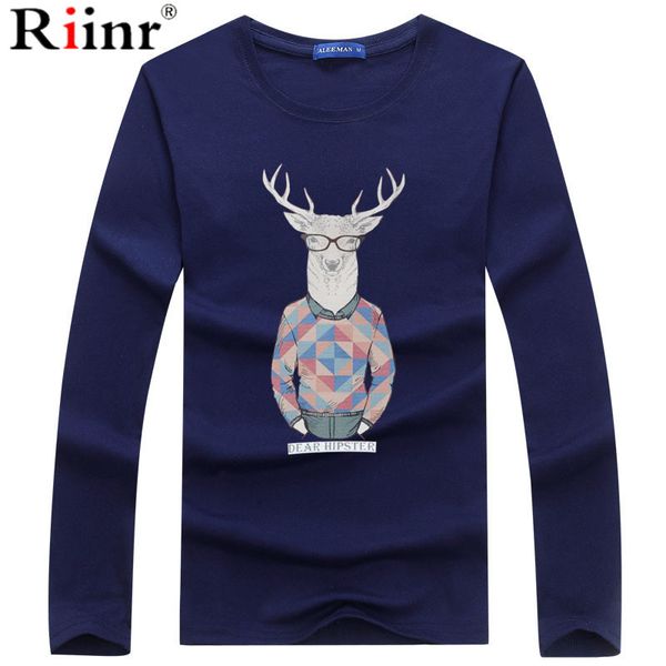 

riinr 2020 new spring creative deer print long sleeve tee shirt casual men large size clothes men t-shirt o-neck cotton 5xl, White;black