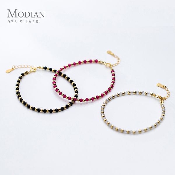 

modian fashion 3 color 925 sterling silver beacelrt for women natural crystal strand bracelet korea style fine jewelry gift, Golden;silver
