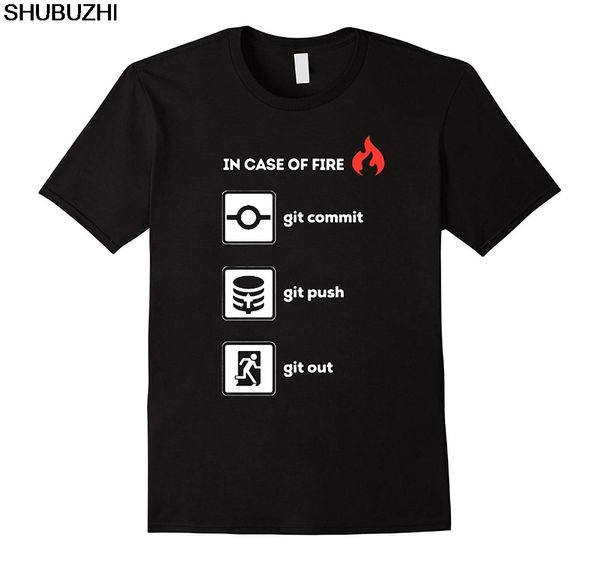 

cotton new 100% cotton funny o neck programmer shirt- in case of fire git commit push out graphic t shirts sbz5476, White;black