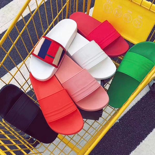 

2019 luxury designer summer rubber slide sandal for men and women flat slipper bright colorful summer feel permeating beach flip flops