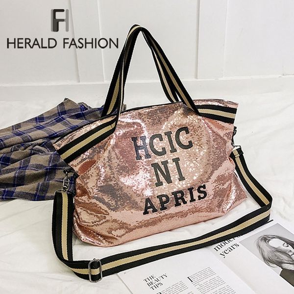 

herald fashion women sequin letter printed handag female large capacity handle tote bag casual ladies' shoulder shopping bag t200116