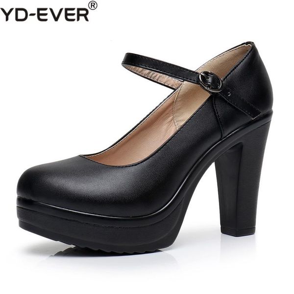

genuine leather shoes women round toe pumps sapato feminino high heels fashion black work shoe plus size 33-43