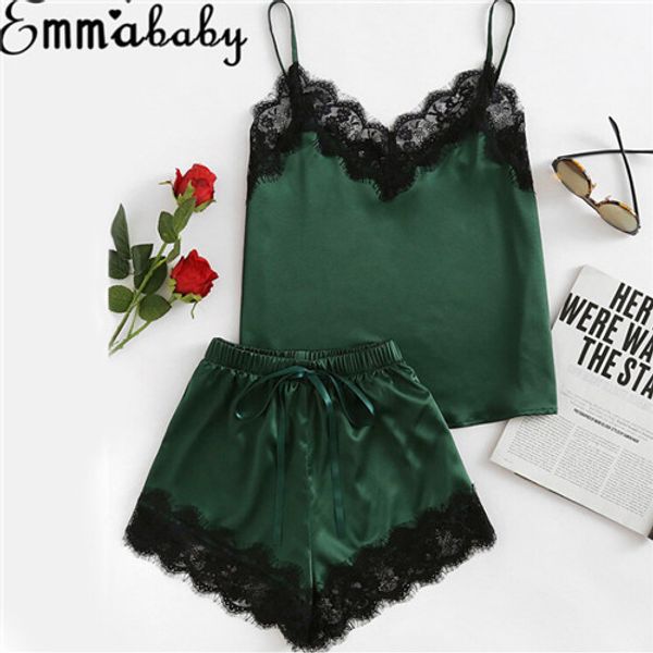 

women ladies pajama sets silk fashion lace satin silk lace sleepwear babydoll lingerie nightwear shorts pyjamas set, Blue;gray