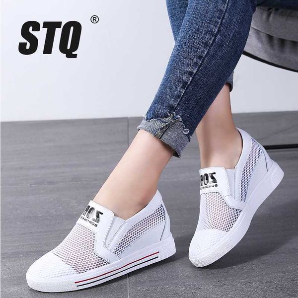 

stq 2020 summer women sneakers shoes platform sneakers women breathable mesh casual shoes slip on creepers walking 1917, Black