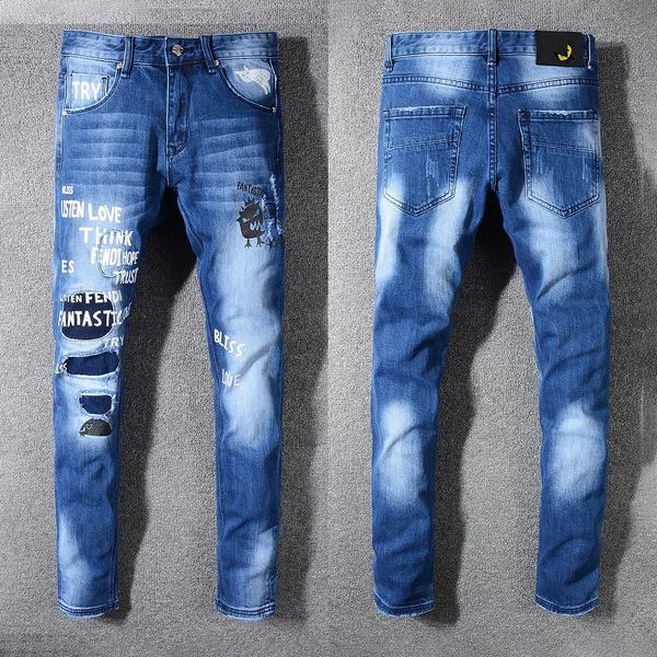 

lll99250 mens designer jeans fashion letters patch pants luxury pattern mens denim jean for hip hop streetwear kanye west style sale, Blue