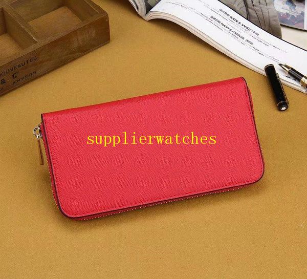 

2020 fashion ladies single zipper wallet designer women pu leather wallet lady ladies long purse 7 colors, Red;black