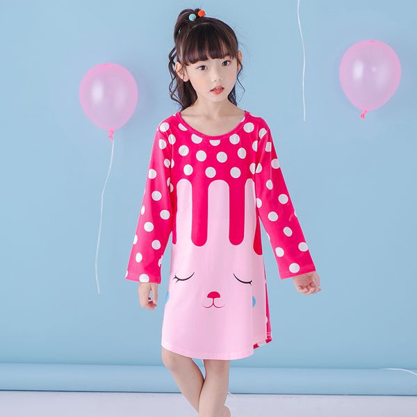 

autumn branch birdie knitting cotton kids nightgown"european and american style cartoon printed dress for girls sleepwear, Blue;red