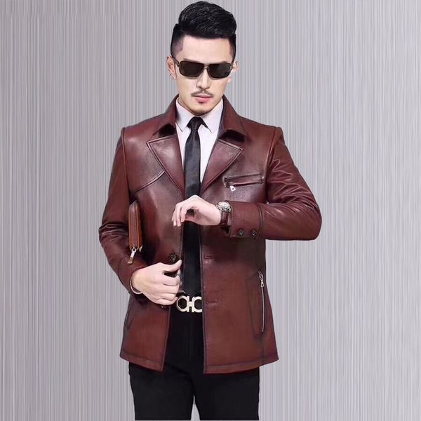 

genuine leather jacket men spring autumn short real sheepskin coat real leather jackets veste moto homme 17039 yy370, Black