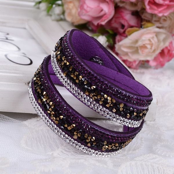

crystal rhinestone bracelets for women fashion jewelry 2018 wholesale 19 colors multilayer wrap leather bracelets femme, Golden;silver