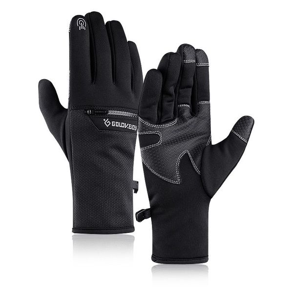 

men women winter warm gloves waterproof gloves anti-slip touchscreen zip pocket velvet lining for cycling ski hiking climbing, Black
