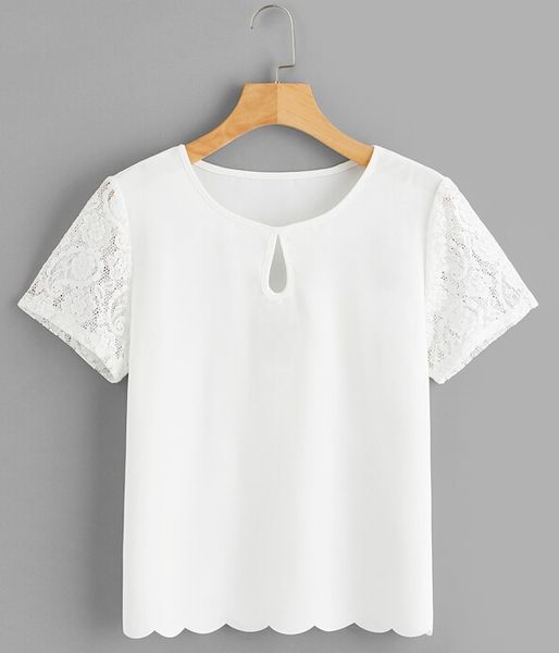 

new fashion women v neck shirt blouses casual short lace sleeve shirts white