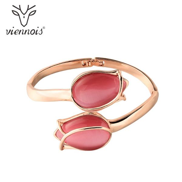 

viennois rose gold color red tulip bracelet & bangles for women fashion opals wedding party bracelet & bangles jewelry, Black
