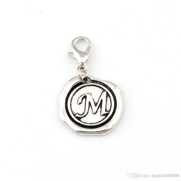

50шт односторонний letter «m» диск initial floating lobster застежками шарма сплава шариков шарма браслета ювелирных изделий diy 18x32.5mm a, Bronze;silver