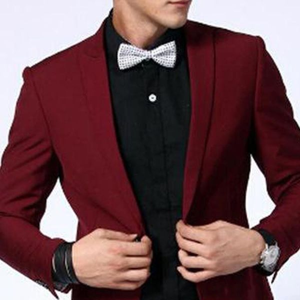

two piece burgandy evening party mens suits 2019 peaked lapel blazer trim fit custom made wedding groom tuxedos jacket pants235l, Black;gray