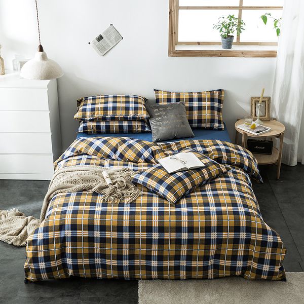 

2020 new 100% cotton plaid stripe bedding set duvet cover sets bed flat sheet pillowcases single full  king size 3/4pcs