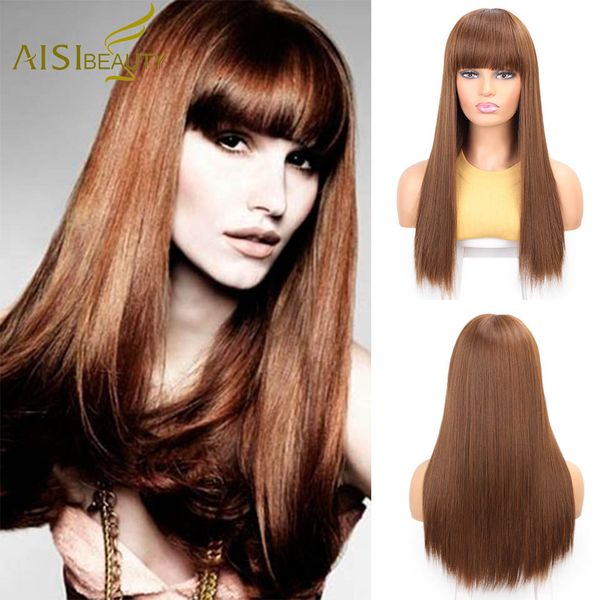 

aisibeauty 26" long synthetic wig with bangs 4colors high density natural headline heat resistant straight hair wigs for women, Black