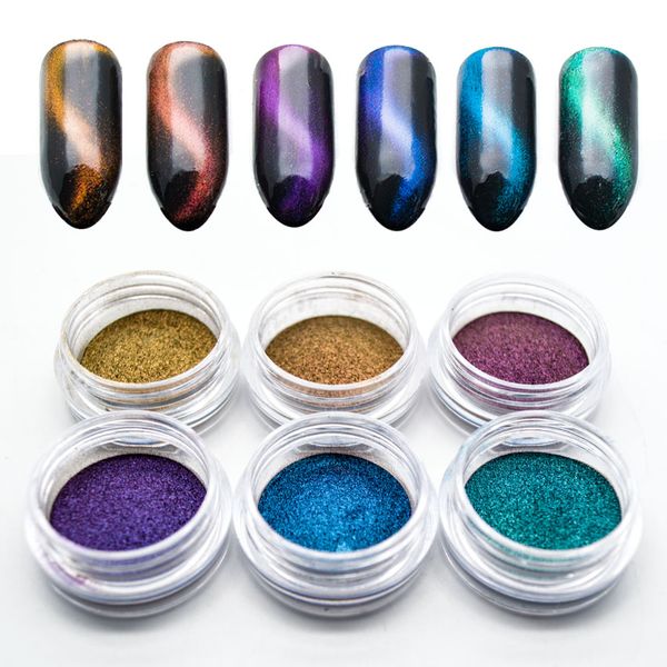 

0.2g cat eye effect magic mirror nail glitter powder cat's eye pigment uv gel polish nail art dust pigment diy 6 colors sf2043, Silver;gold