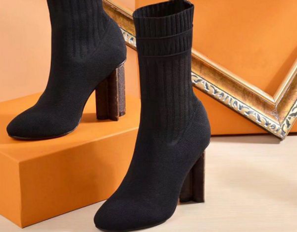 Heißer Verkauf - Winter gestrickte elastische Stiefel DesignerL Kurze Stiefel Socken Stiefel Große Größe 35-42 Schuhe mit hohen Absätzen