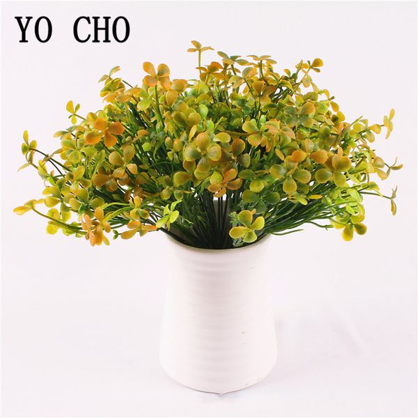 

yo cho plastic artificial clover grass branches home decor green grass outdoor garden wedding backdrop decor fake plastic plants