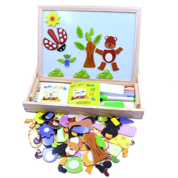 

multifunctional wooden chalkboard animal magnetic puzzle whiteboard blackboard drawing easel board arts toys for children kids wholesale