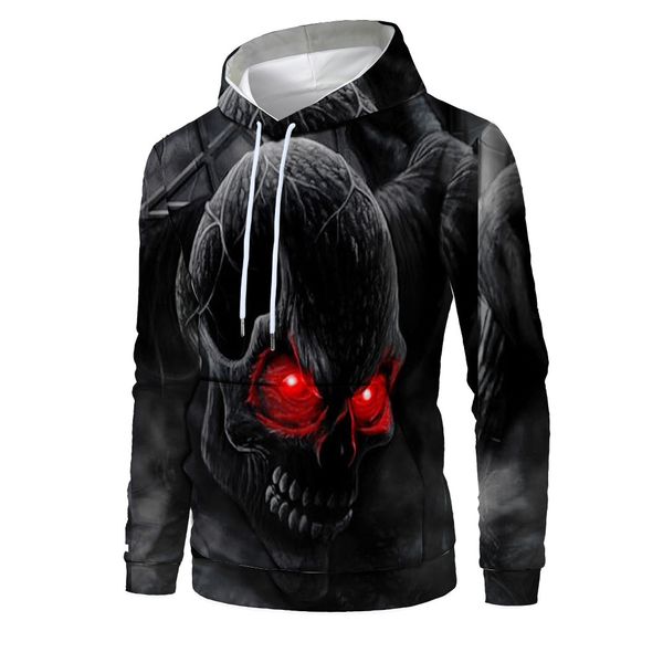 

mens designer red-eyed skull 3d digital printing pullover fashionable sweater with hat, Black