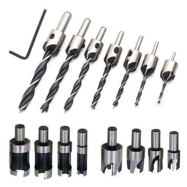 

8 pieces hss taper claw type wood plug cutter drill bits 5/8 inch 1/2 inch 3/8 1/4 + 7 pieces countersink drill bits s