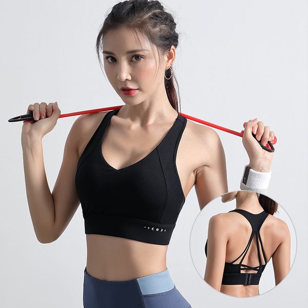 

new model 2019 shock - proof sports bra adjustable underwear yoga clothing fitness vest, Black;white
