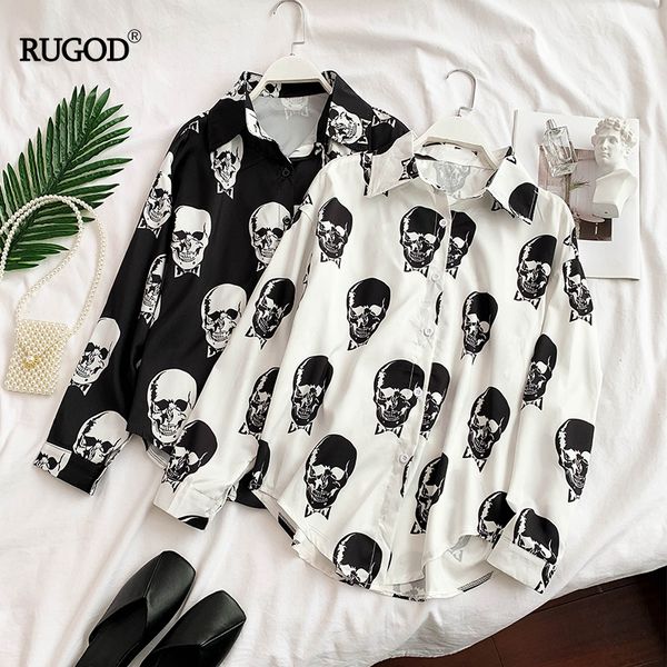 

rugod женские блузки с принтом черепа элегантный отложной воротник модные летние топы и блузки в стиле harajuku уличная одежда blusas mujer, White