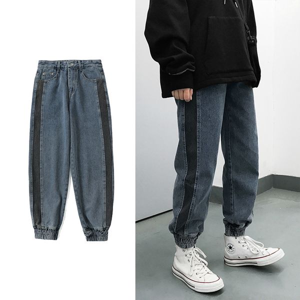 

2019 men's fashion trend black/blue color casual pants cargo pocket wash printing jeans biker denim slim fit trousers size s-2xl
