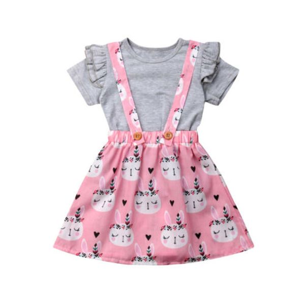 

малыш дети детские нагрудники девушки детская одежда набор серый сплошной рябить топы футболка кролик печати розовый юбка платье наряды пасх, White