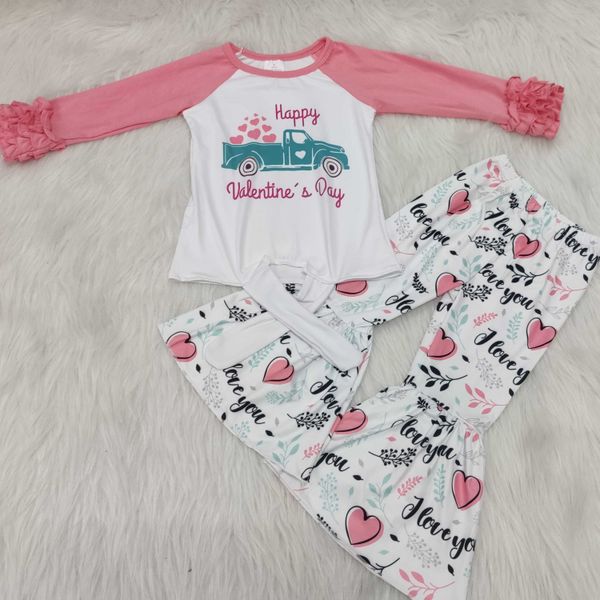 

heart print happy valentine's day screen print baby girls valentine's outfits children's boutique clothing, White