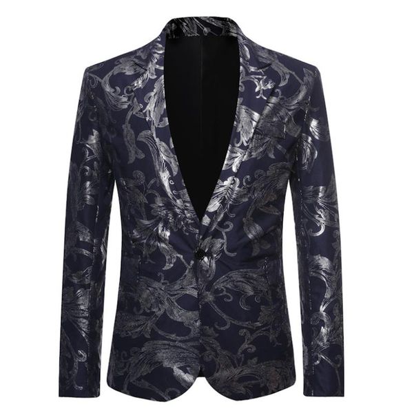 

pring autumn temperament individual gilded fabric single casual suit coat outer wear high end fashion city men's gilded suit, White;black