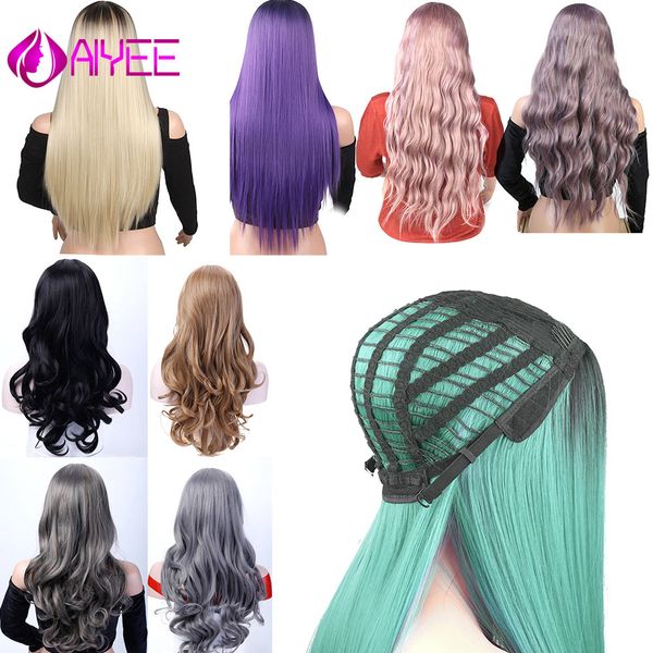 

aiyee 26''22' black purple green colors wave blonde resistant cosplay wig ' long straight middle part heat ombre synthet