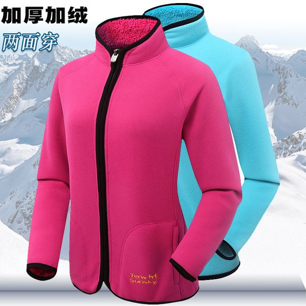 

winter thickening outdoor lovers design double layer compound female fleece jackets, Blue;black