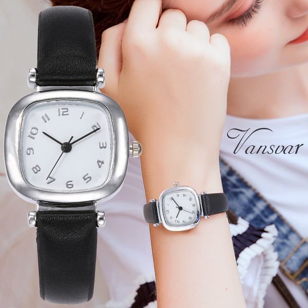 

vansvar women's casual quartz leather band newv strap watch analog wrist watch dress multi-color small fresh, Slivery;brown