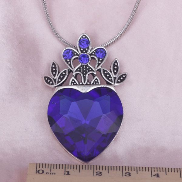 

pendant necklaces women's fashion red blue crystal jewelry mother's day gift heart shape drop necklace, Silver
