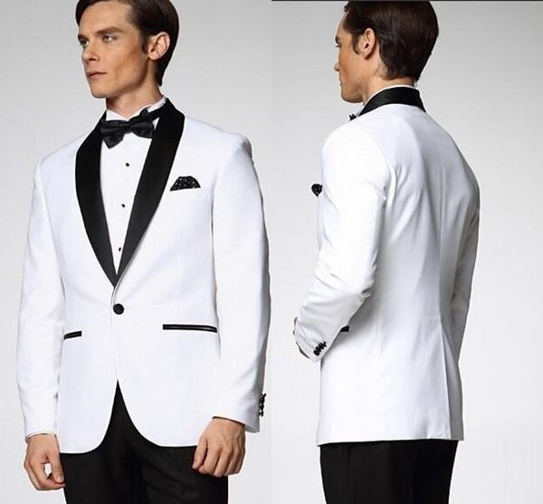 Белые свадебные смокинги для мужчин Человек костюм Blazer и штаны Жених Смокинги Лучший костюм человека Свадебный дружки мужчины (куртка + штаны + Tie) DH6010