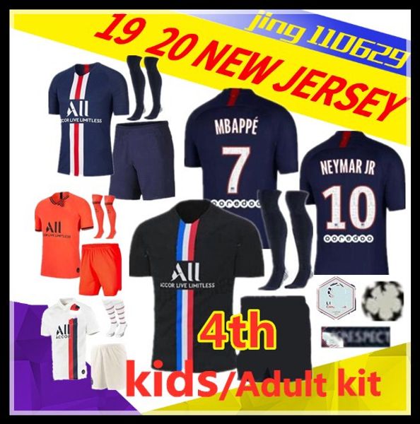 

19 20 psg soccer jersey maillots de football shirt 2019 2020 mbappe icardi marquinhos men + kids kit sets maillot de foot cavani 4th fourth, Black;yellow