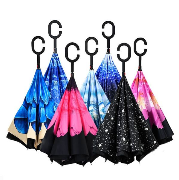 

reverse folding inverted umbrellas with c handles 35 patterns sunny rainy umbrellas double layer windproof umbrella logo customizea02