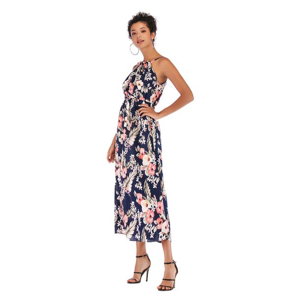 

2019 dhl женщин без рукавов холтер шеи старинные цветочные печати макси платье плиссированные лето свободные случайные мини-платье бака, Black;gray