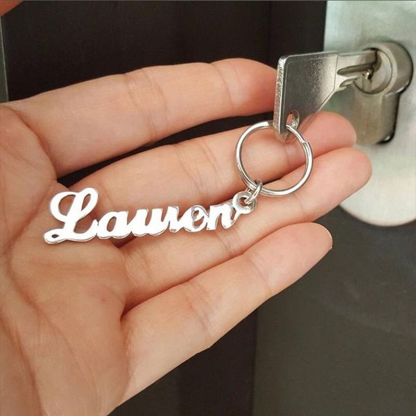 

personalized name key chain custom stainless steel nameplate jewelry cute keychain for women men family friends gifts, Silver