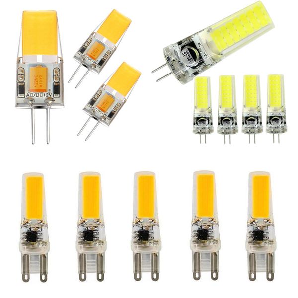 

led g4 g9 лампа ac / dc 12v затемнение 220v 2w 3w 4w 5w cob smd led освещение свет заменить галогенные прожектор люстра