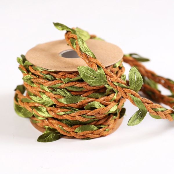 

12 rolls/box natural jute braided ropes with green leaves for wedding decoration js23, Black;white